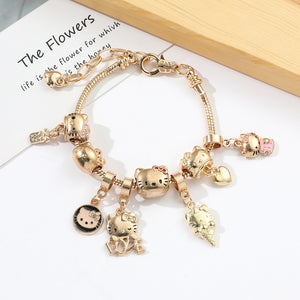 Berloques com Pulseira Hello Kitty Dourado