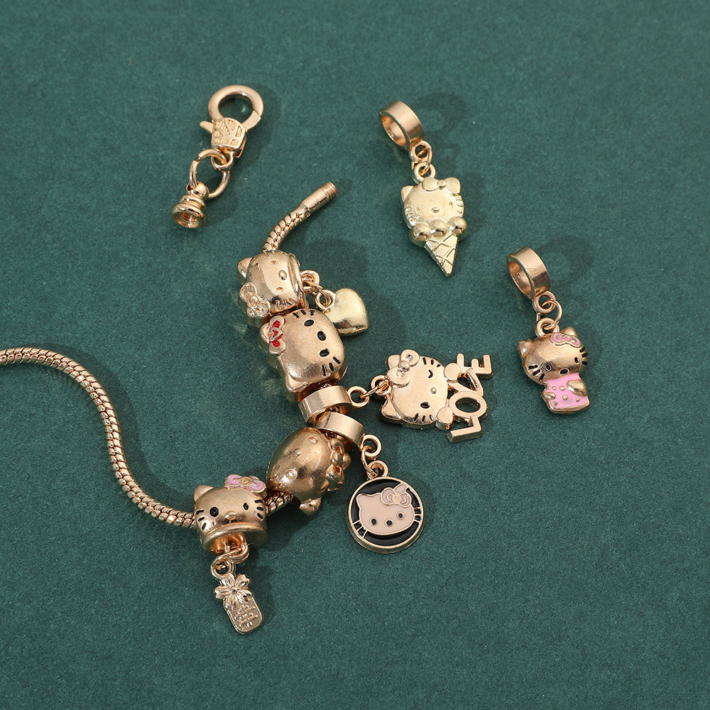 Berloques com Pulseira Hello Kitty Dourado